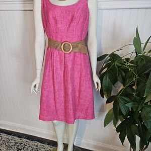 Nine West Vibrant Pink Belted Midi Dress